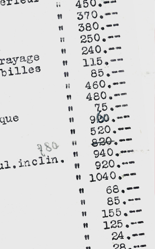 Price list from the past, neatly typed on the typewriter.